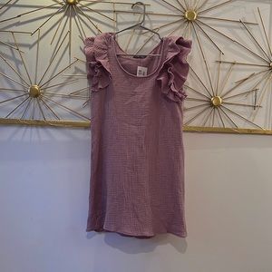 Gauze Ruffle Shoulder Dress, Lavender, Size Small
